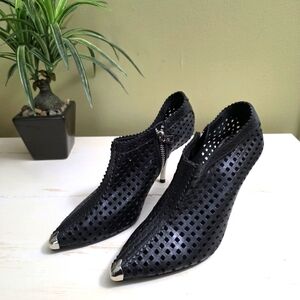 McQ by Alexander McQueen | Black Leather Perforated Ankle Boots Sz 37
